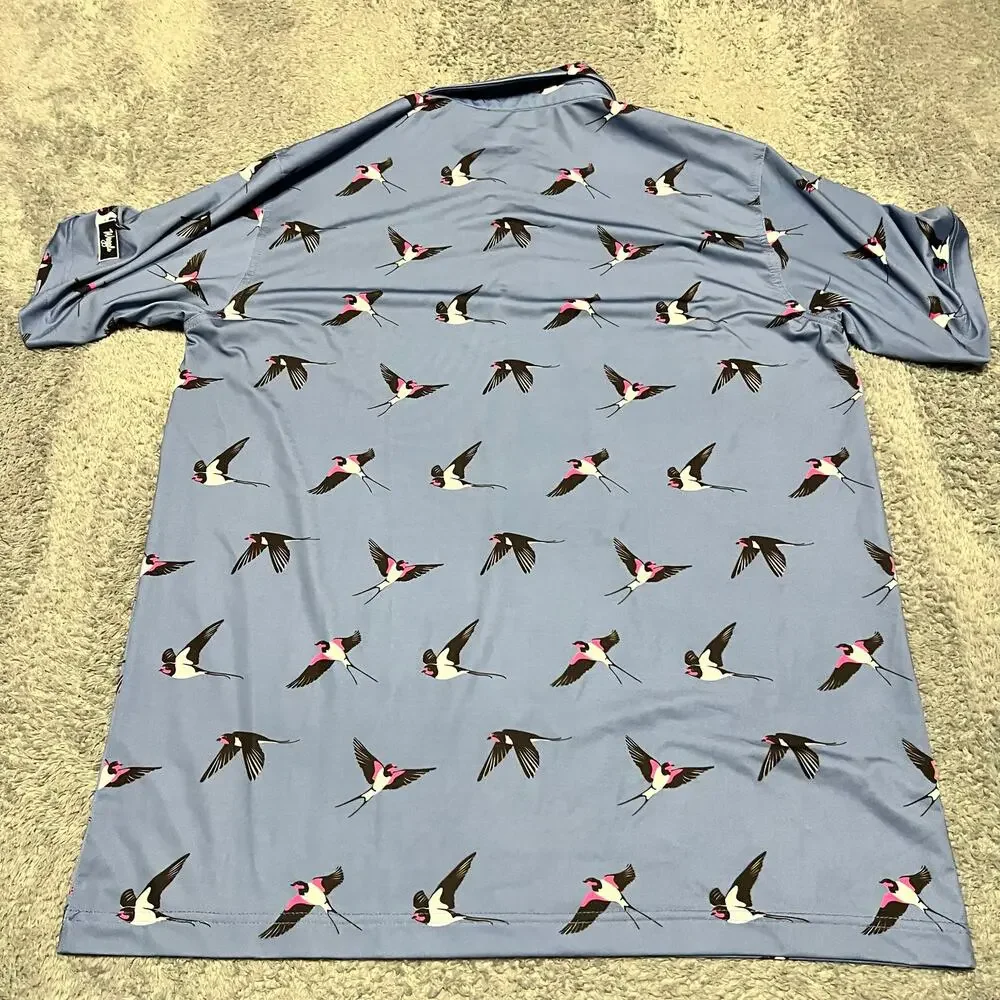 Waggle Polo Shirt Mens XL Blue Birds Golf Polo Performance All Over Print - Picture 4 of 7